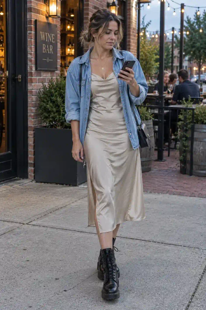 Slip dress and combat boots