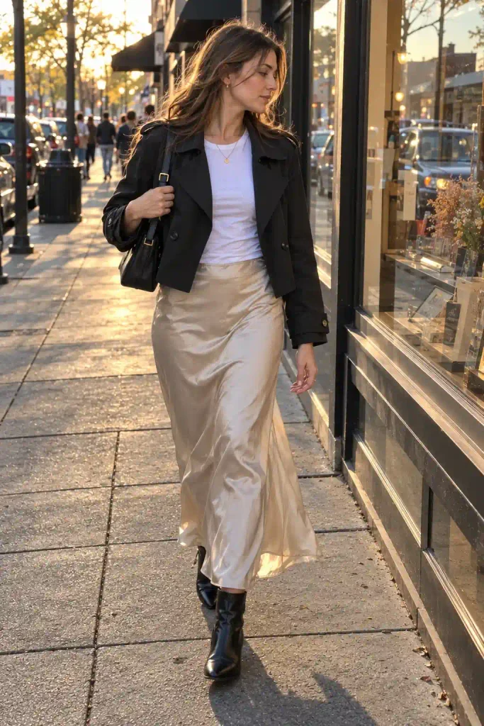 Slip skirt and a fitted tee
