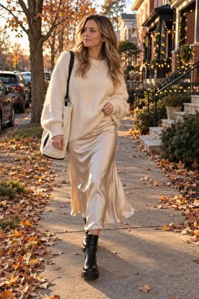 Slip skirt with a chunky knit