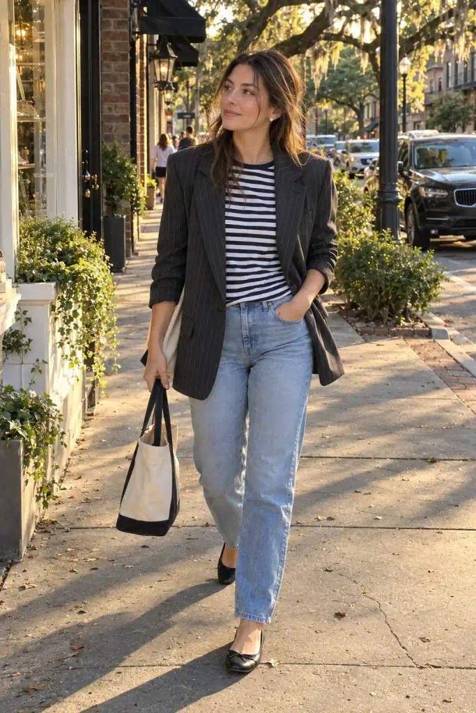 Straight jeans and ballet flats