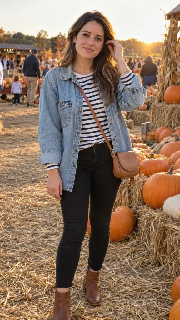 Striped Breton top and black jeans