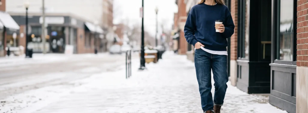 Sweatshirt and Jeans Outfit Winter Ideas