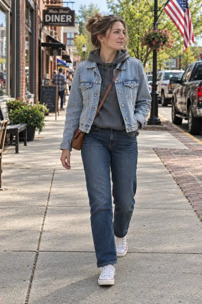 Sweatshirt with a denim jacket