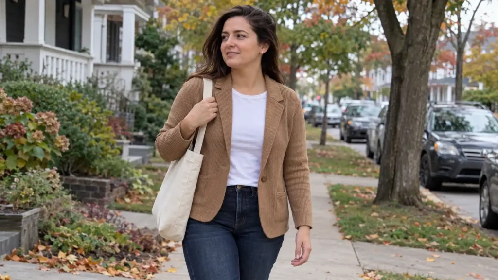 Tan sweater blazer