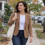 Tan sweater blazer
