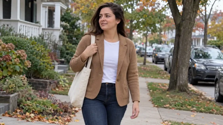 Tan sweater blazer