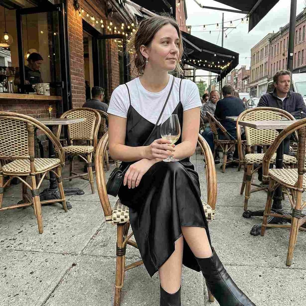 Tee under a slip dress