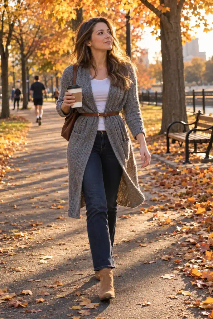 The belted long cardigan