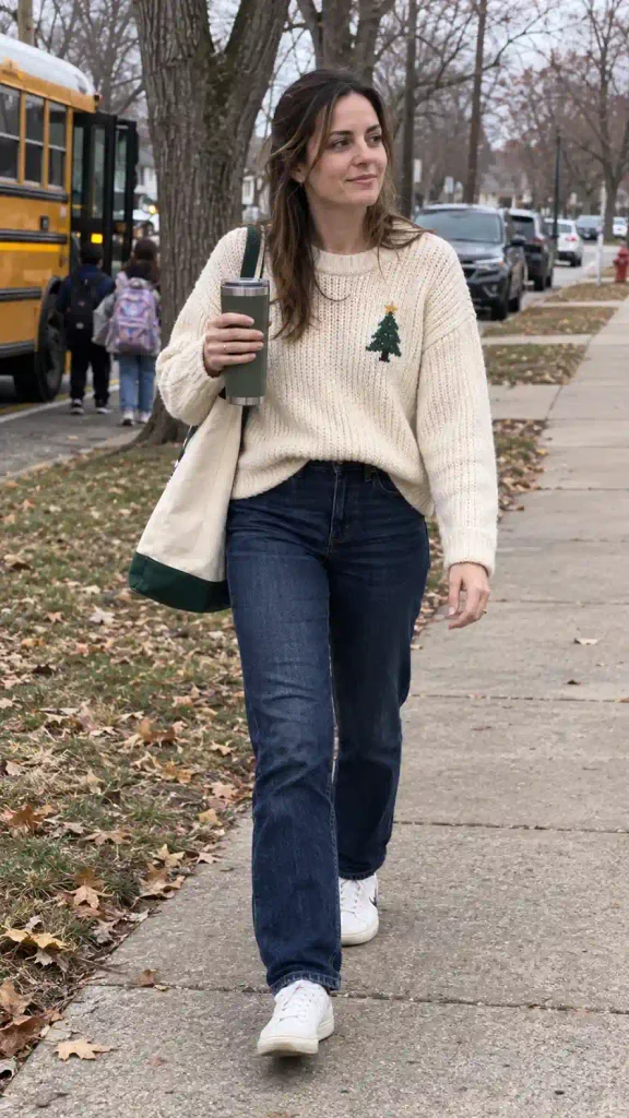 The classic Christmas sweater with dark jeans