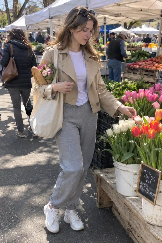 The grey marl sweatpants dressed up