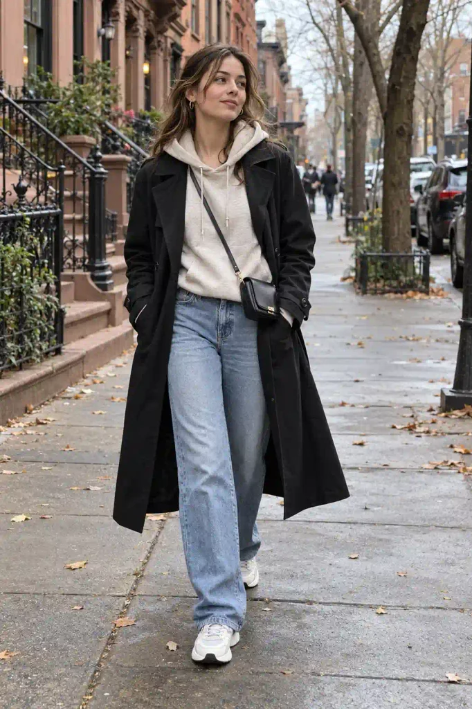 The hoodie under trench look