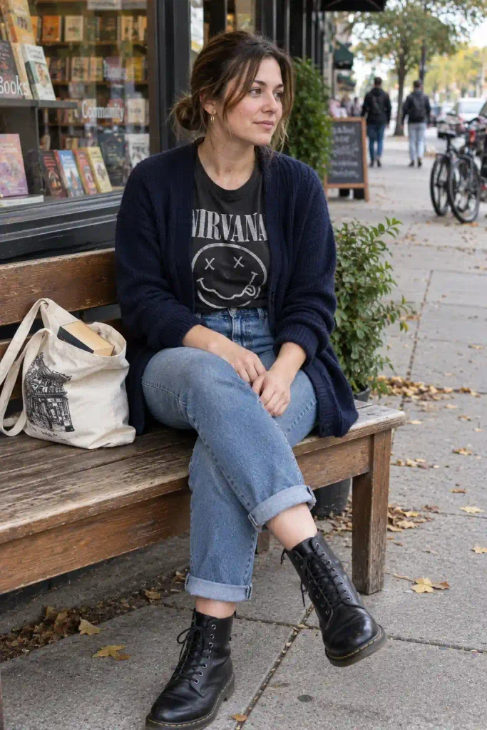The open cardigan with a graphic tee