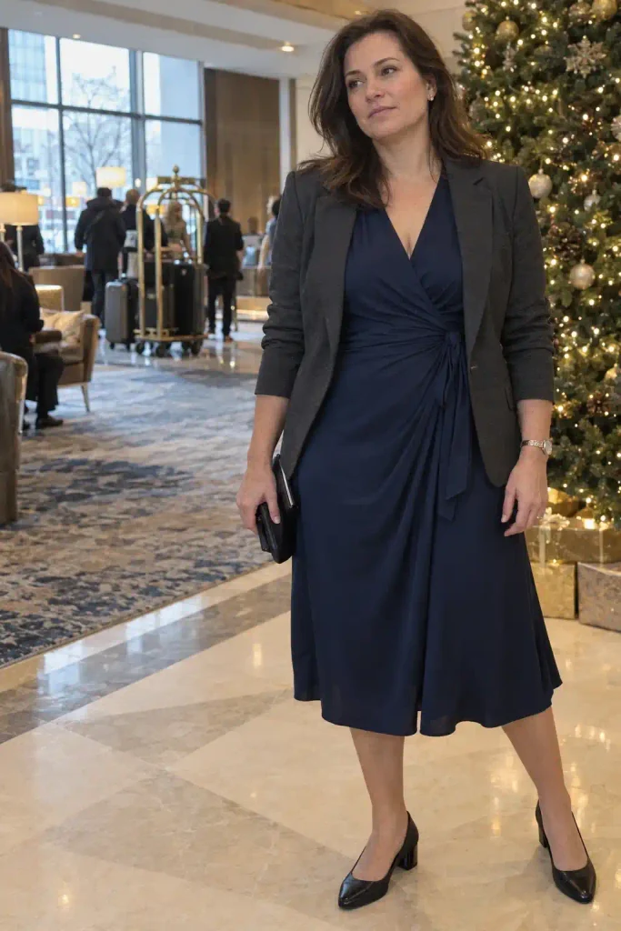 The wrap dress with a blazer
