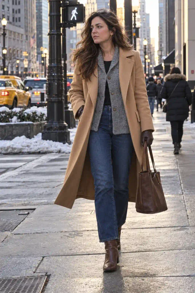 Thick gray cardigan under