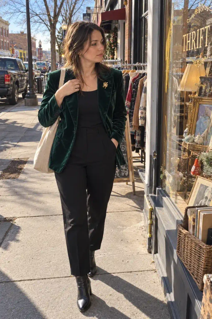 Thrifted velvet blazer over a black base