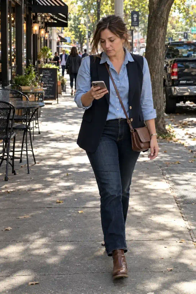Tonal blues and denim on denim
