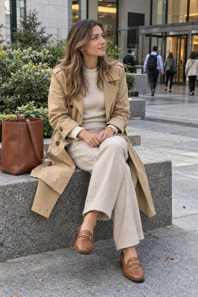 Trench with a knit set