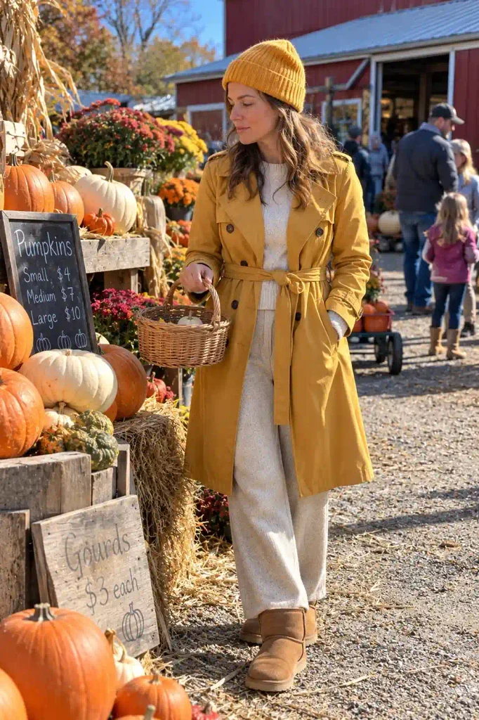 Trench with a mini dress and tights