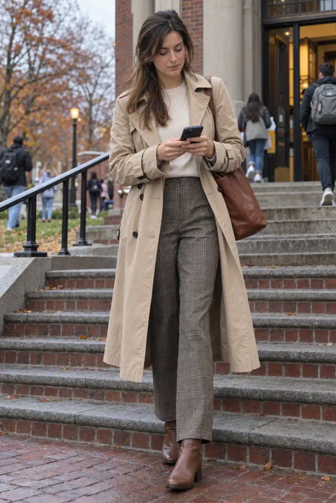 Trench with a plaid trouser