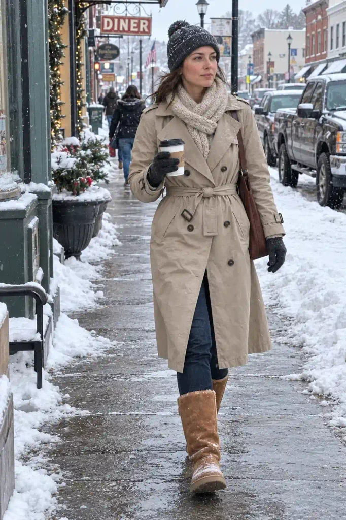 Trench with a scarf and