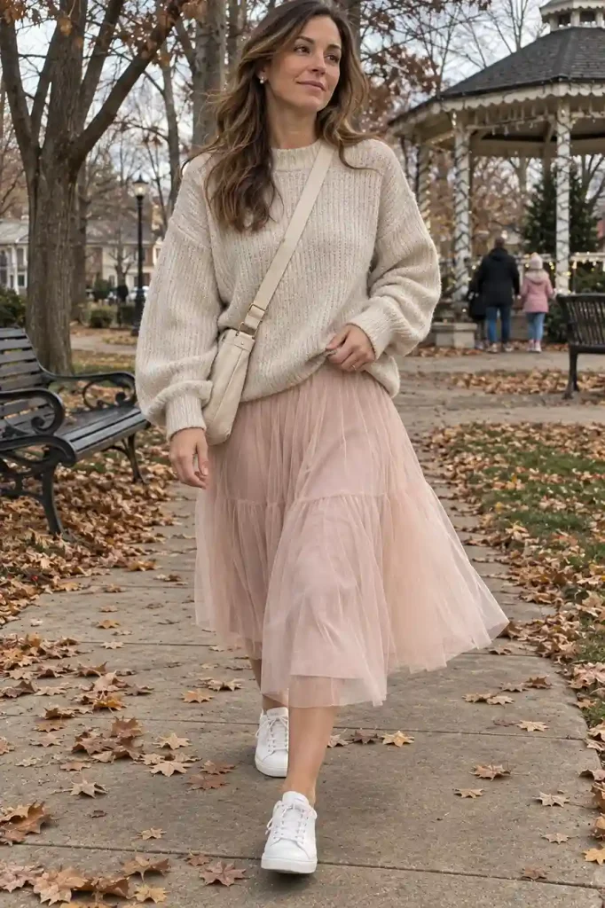 Tulle midi skirt with an