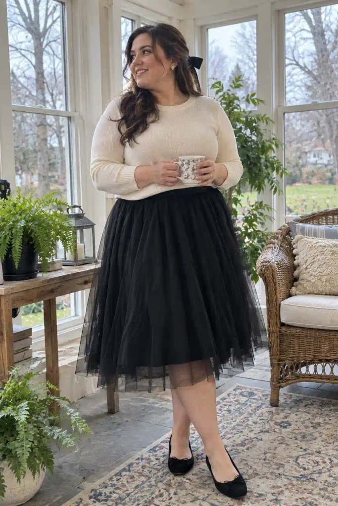 Tulle skirt and cashmere-feel sweater