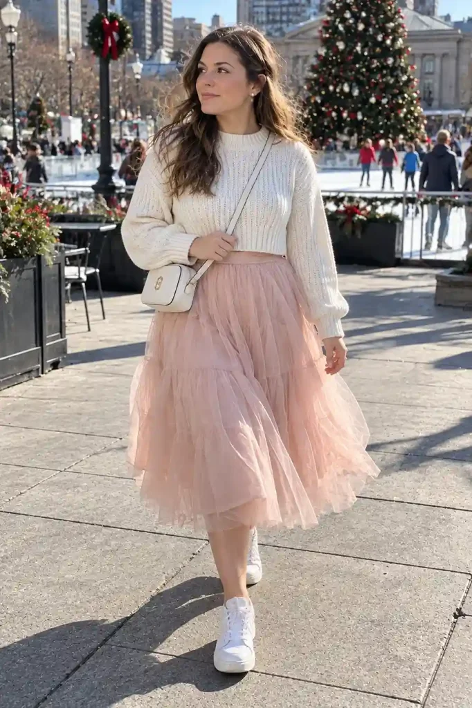 Tulle skirt with a cropped sweater