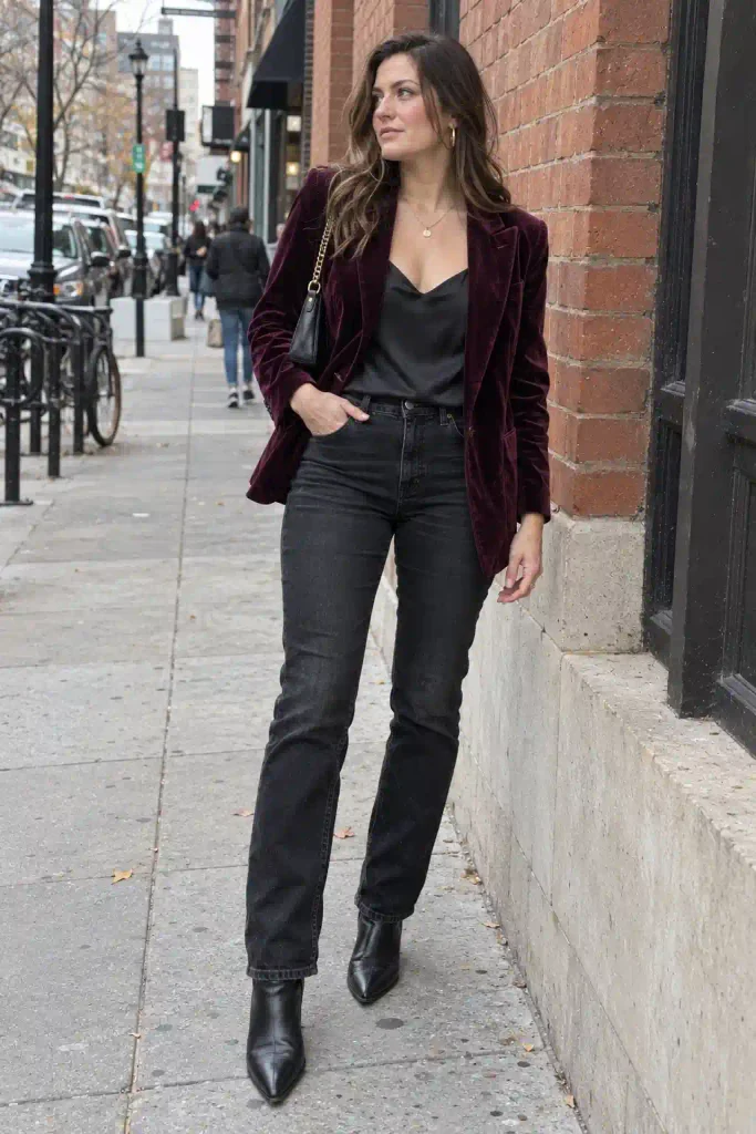 Velvet blazer and black jeans