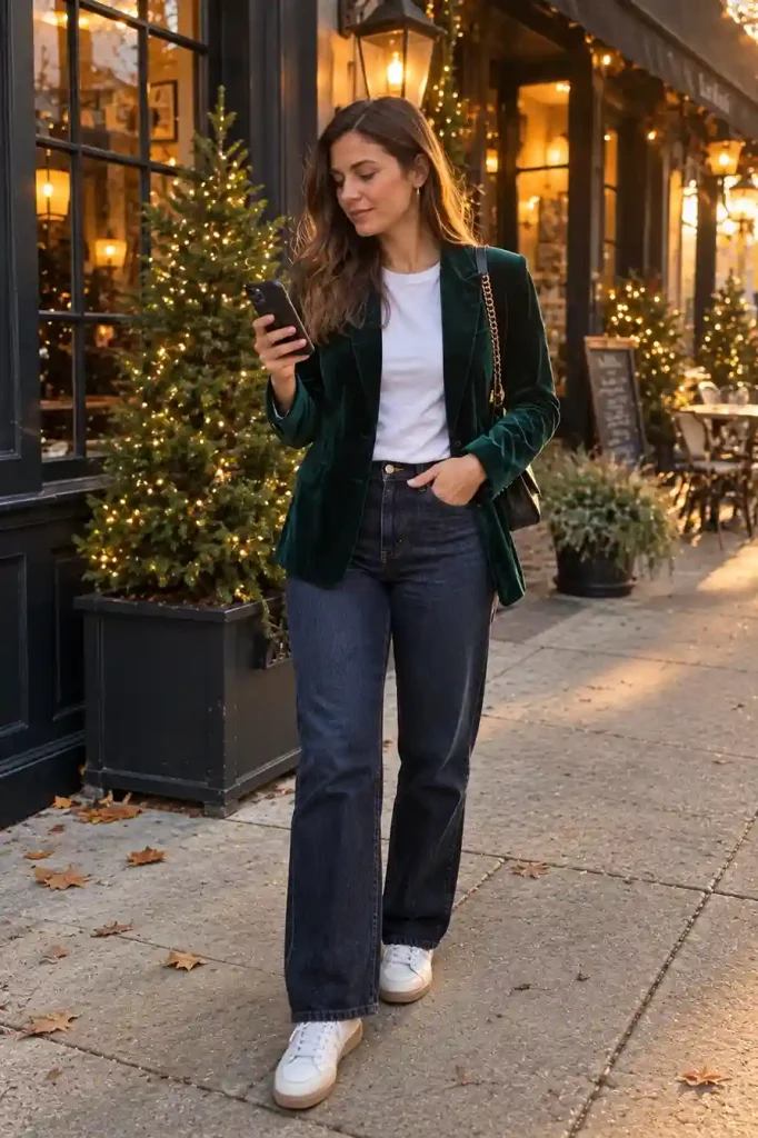 Velvet blazer with a white