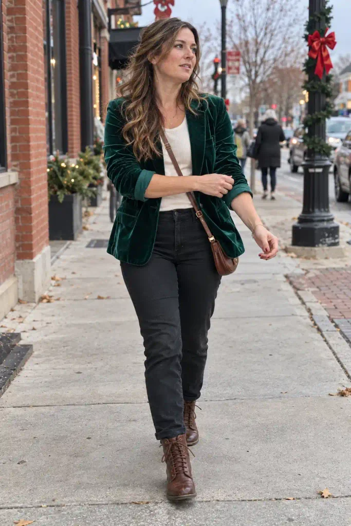 Velvet blazer with black jeans