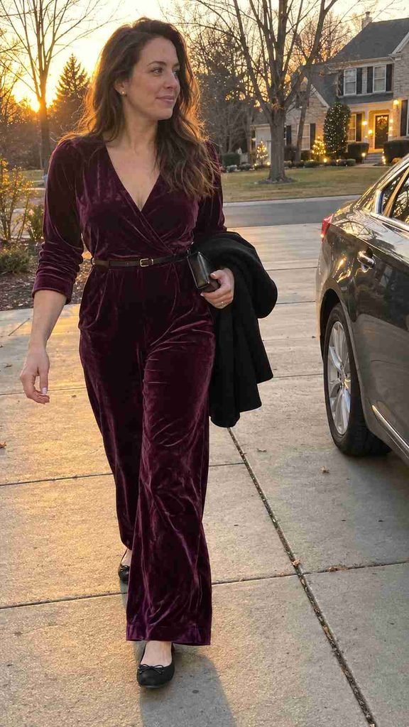Velvet jumpsuit in deep plum