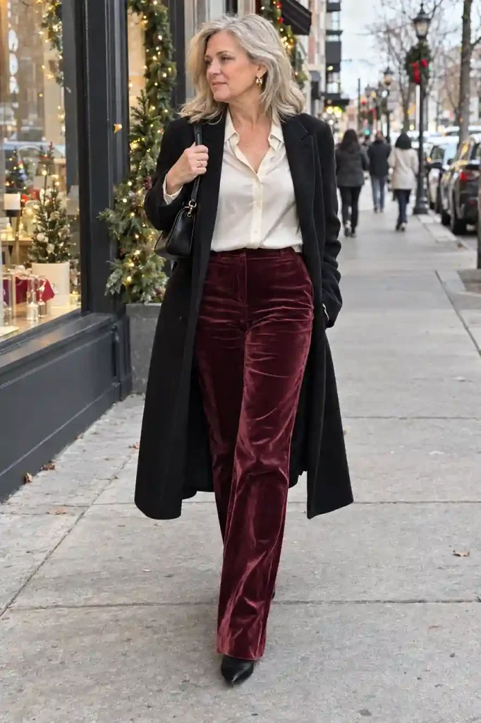 Velvet pants and midi skirts