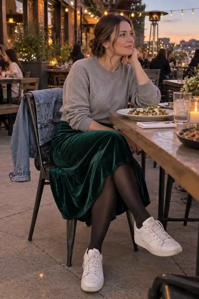 Velvet skirt with a sweatshirt