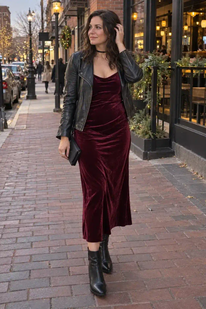 Velvet slip dress with a