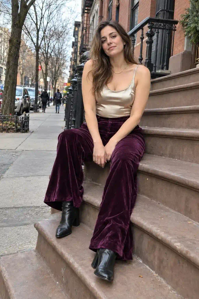 Velvet wide-leg trousers