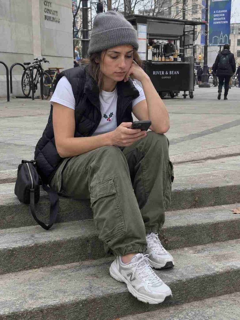 Vintage-style tee with straight jeans