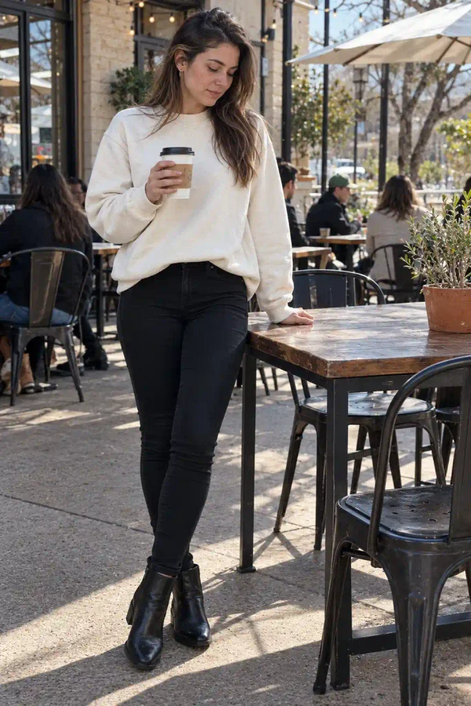 White or ivory sweatshirt with black