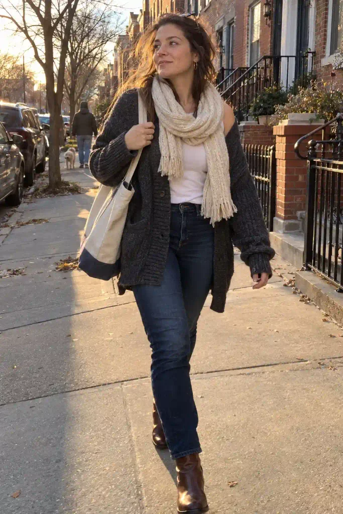 Why jeans and cardigan o