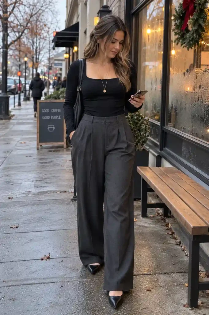 Wide-leg trousers with a bodysuit