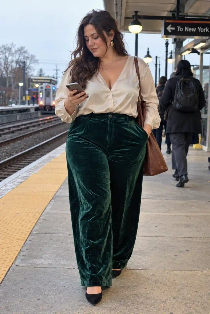 Wide-leg velvet pants with