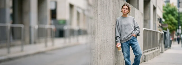 gray sweatshirt and jeans outfit ideas