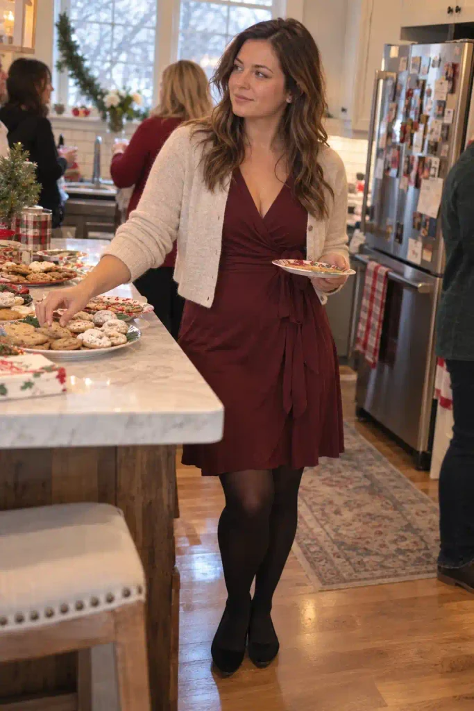 rgundy wrap dress with flats
