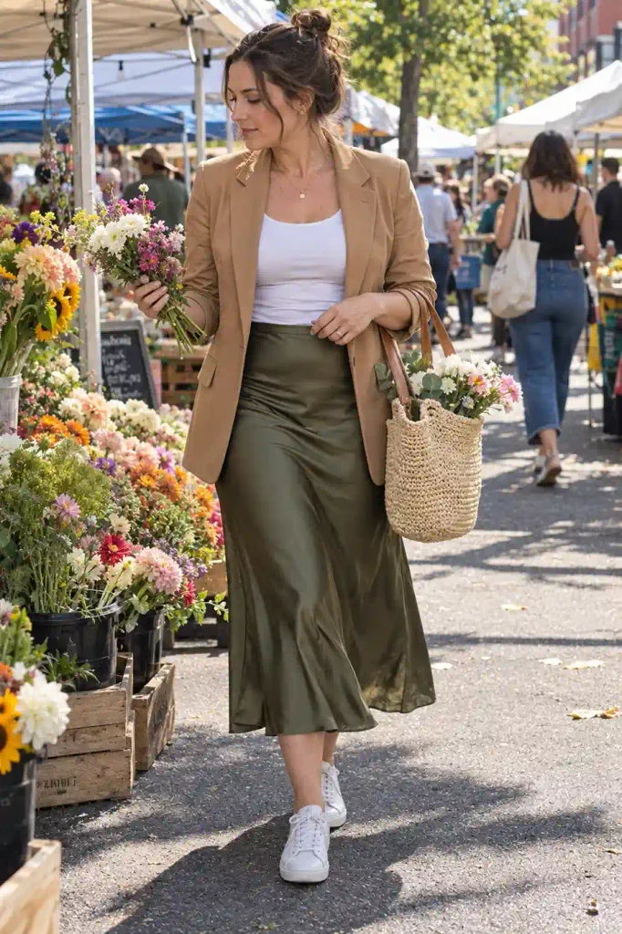 satin midi skirt, 