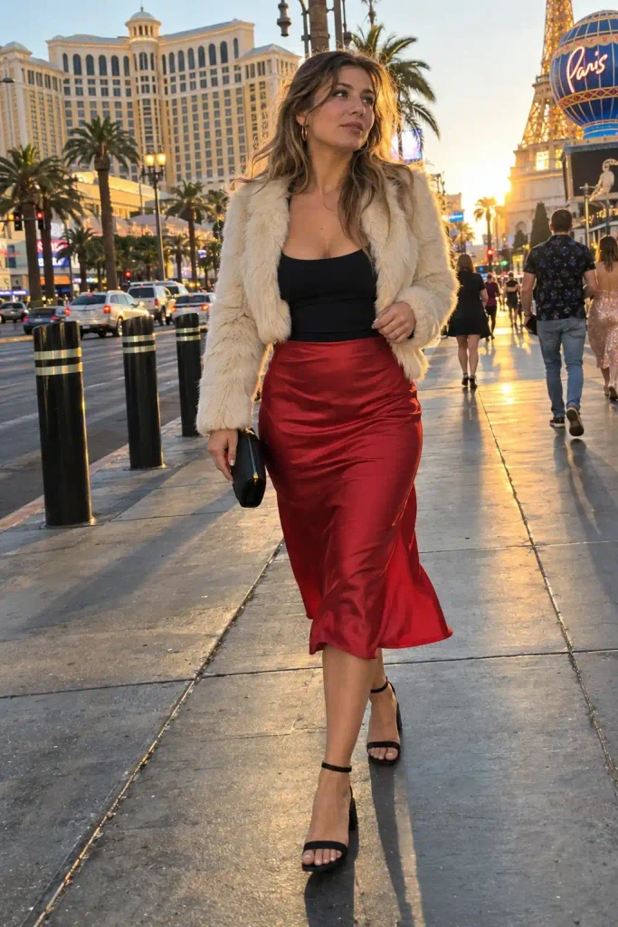 satin slip skirt with a black bodysuit