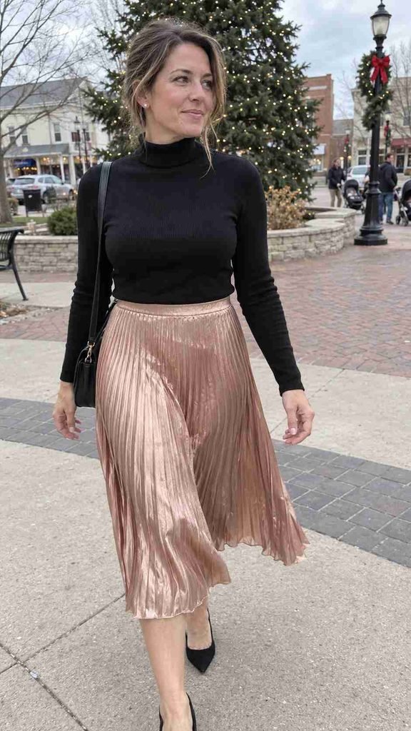 se gold pleated skirt w