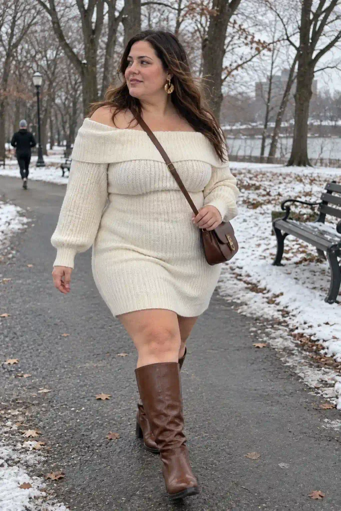 shoulder sweater dress